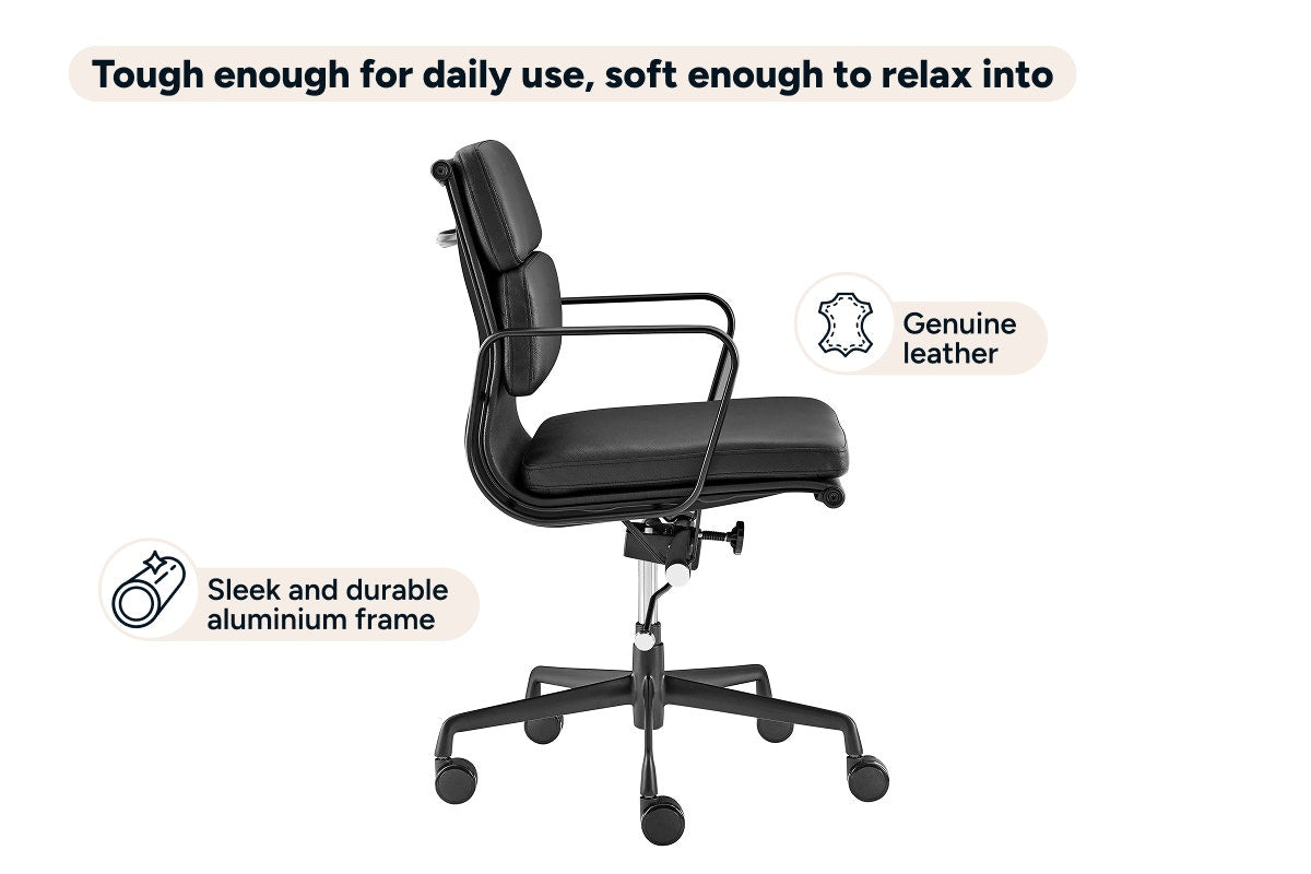 Matt Blatt Eames Replica Low Back Soft Pad Leather Office Chair (Black/Black)