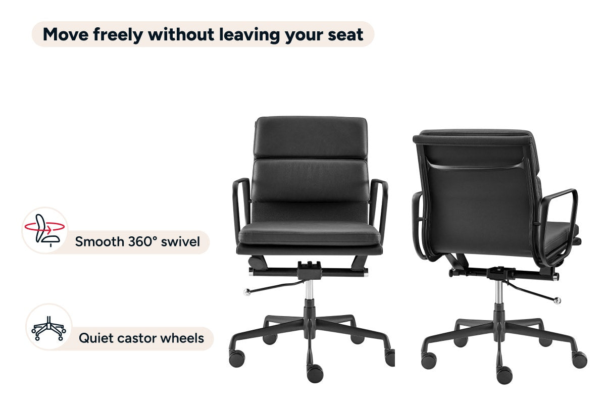 Matt Blatt Eames Replica Low Back Soft Pad Leather Office Chair (Black/Black)