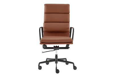 Matt Blatt Eames Premium  High Back Soft Pad Office Chair Genuine Leather - Tan/Black