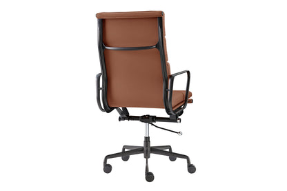 Matt Blatt Eames Group Standard Matte Black Aluminium Padded High Back Office Chair Replica  - Tan Leather)