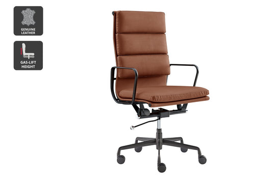 Matt Blatt Eames Premium Replica High Back Soft Pad Office Chair Genuine Leather (Tan/Black)