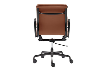 Matt Blatt Eames Group Standard Matte Black Aluminium Padded Low Back Office Chair Replica  - Tan Leather)