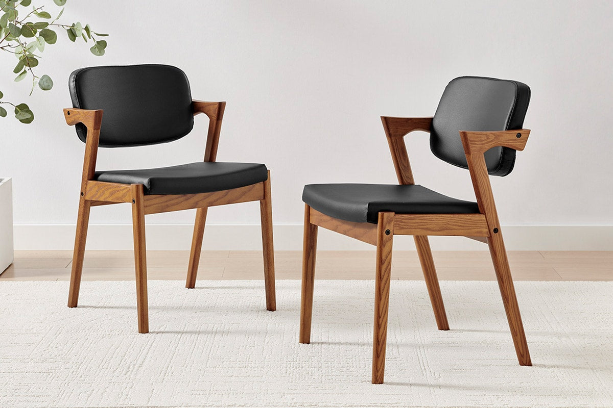 Set of 2 Matt Blatt Kai Replica Danish Dining Chairs (Black PU/Walnut)
