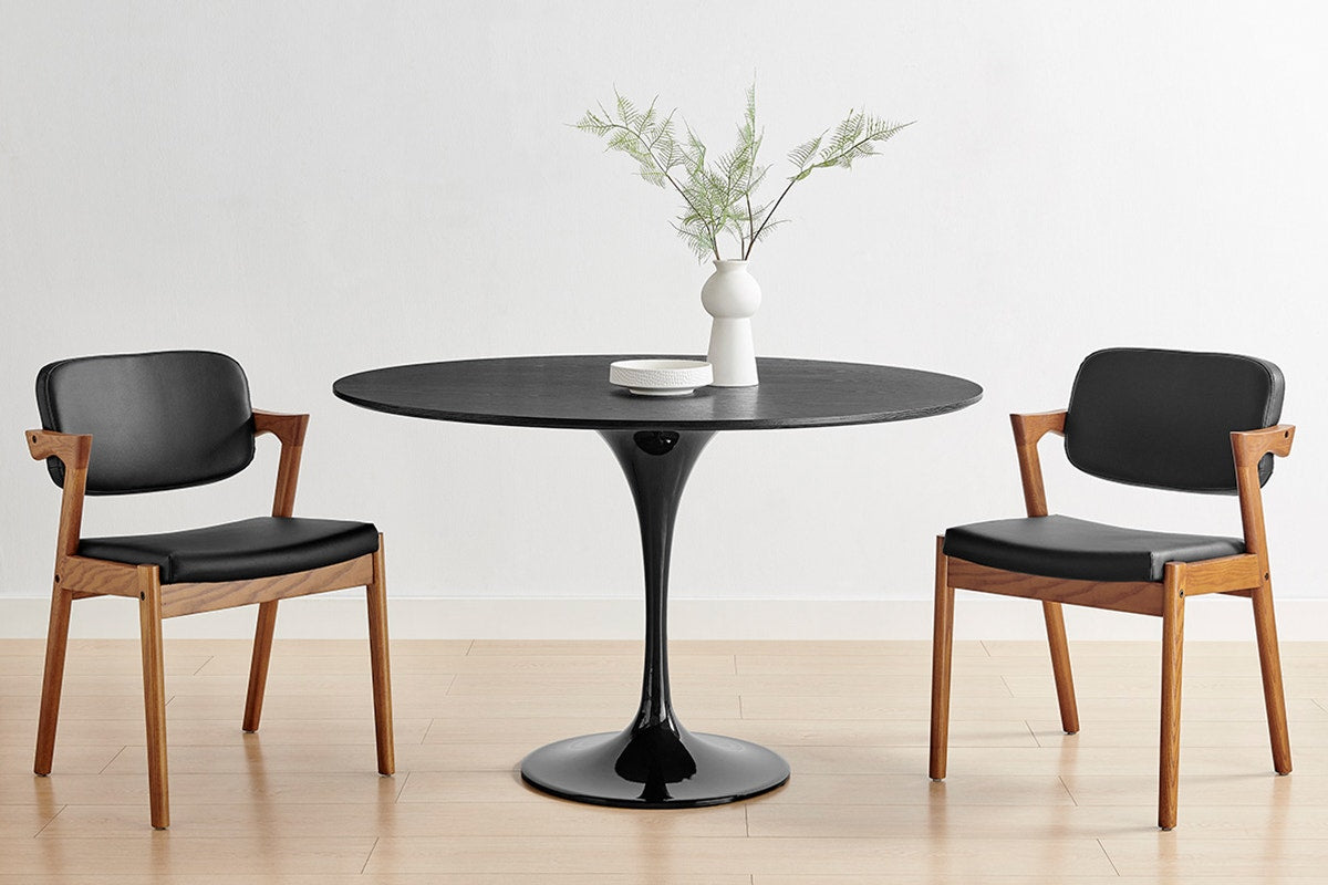 Set of 2 Matt Blatt Kai Replica Danish Dining Chairs (Black PU/Walnut)