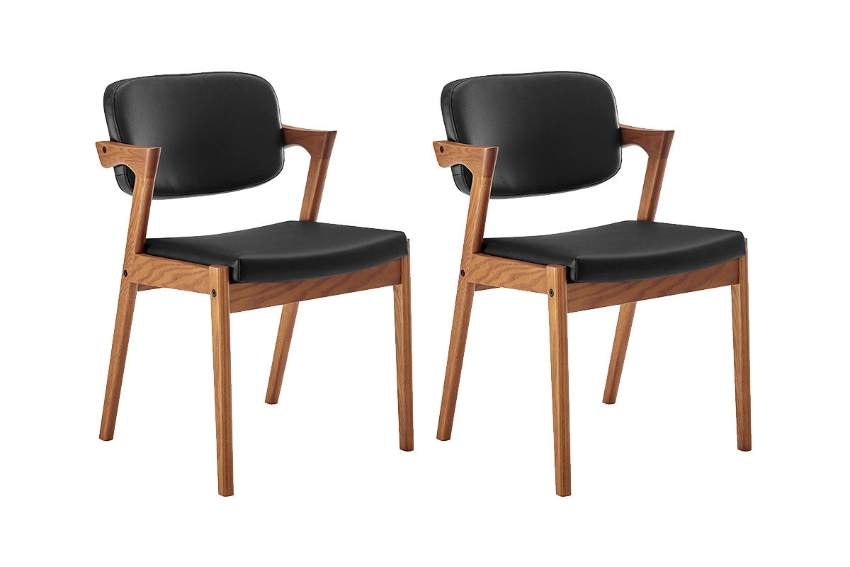 Set of 2 Matt Blatt Kai Replica Danish Dining Chairs (Black PU/Walnut)