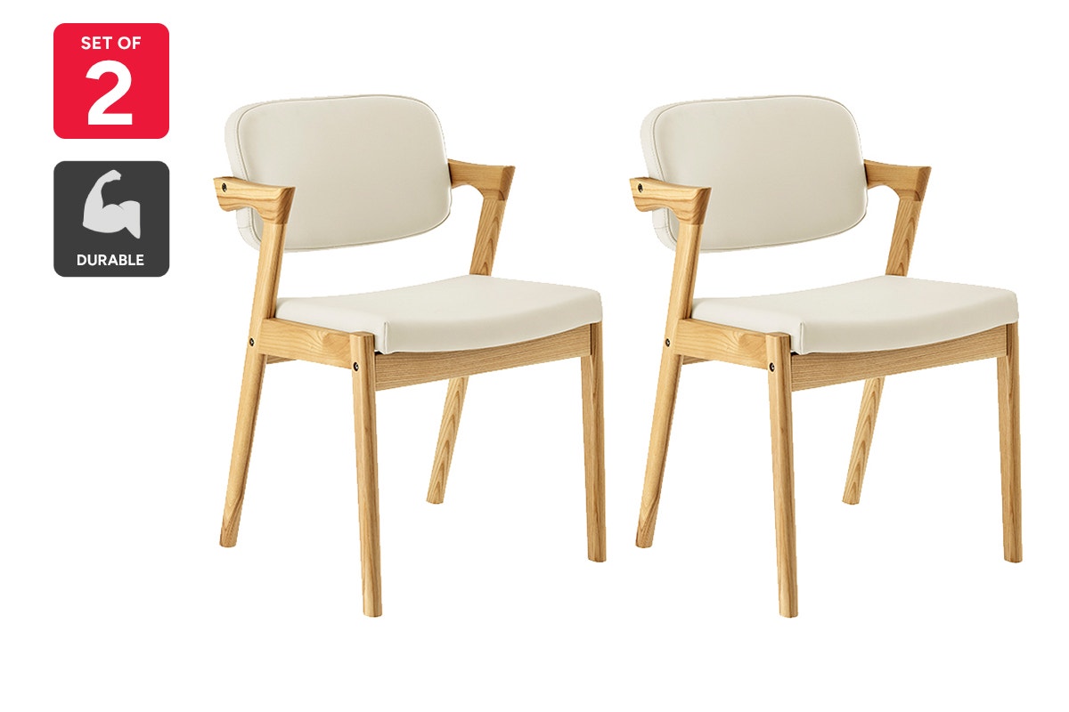 Set of 2 Matt Blatt Kai Replica Danish Dining Chairs (Cream PU/Ash)
