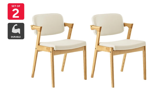 Set of 2 Matt Blatt Kai Replica Danish Dining Chairs (Cream PU/Ash)