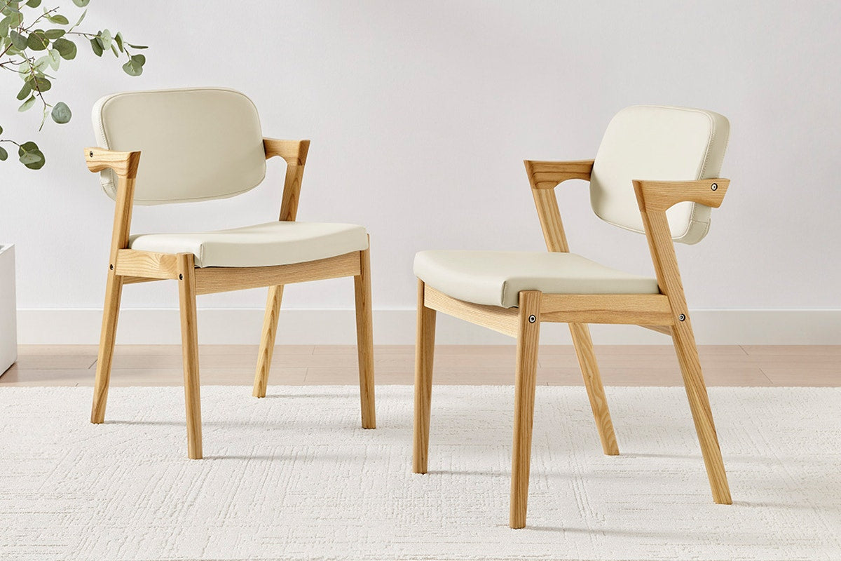 Set of 2 Matt Blatt Kai Replica Danish Dining Chairs (Cream PU/Ash)