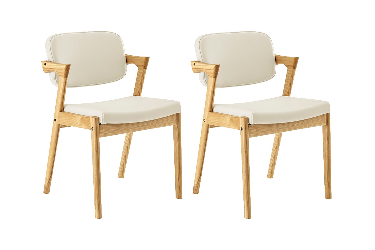 Set of 2 Matt Blatt Kai Replica Danish Dining Chairs (Cream PU/Ash)