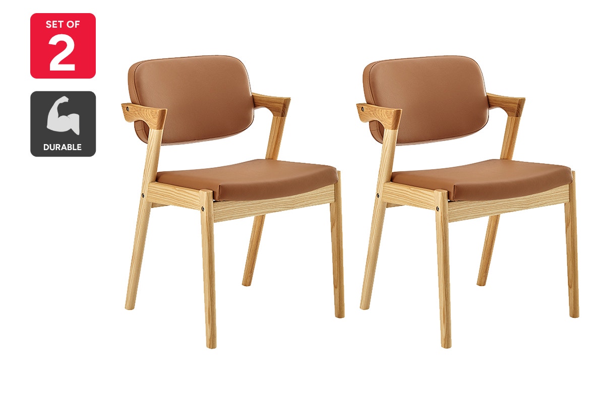 Set of 2 Matt Blatt Kai Replica Danish Dining Chairs (Tan PU/Ash)