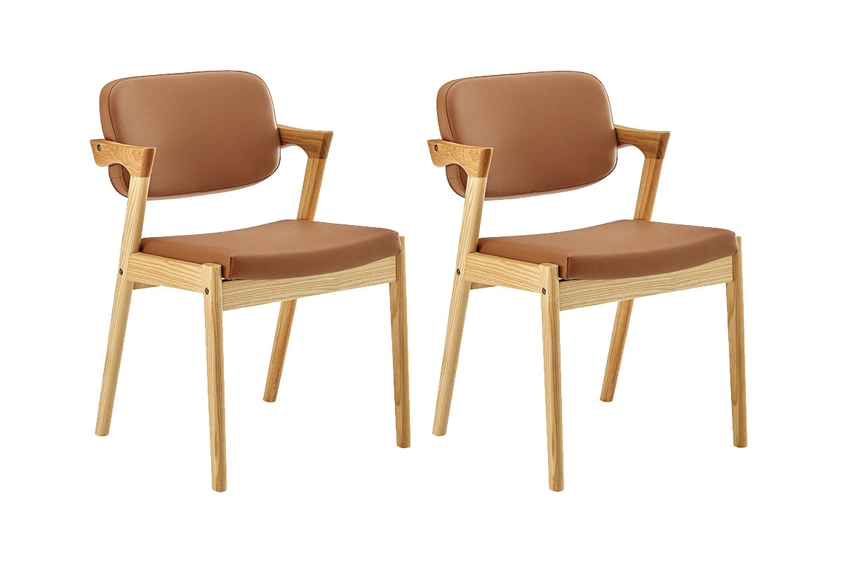 Set of 2 Matt Blatt Kai Replica Danish Dining Chairs (Tan PU/Ash)