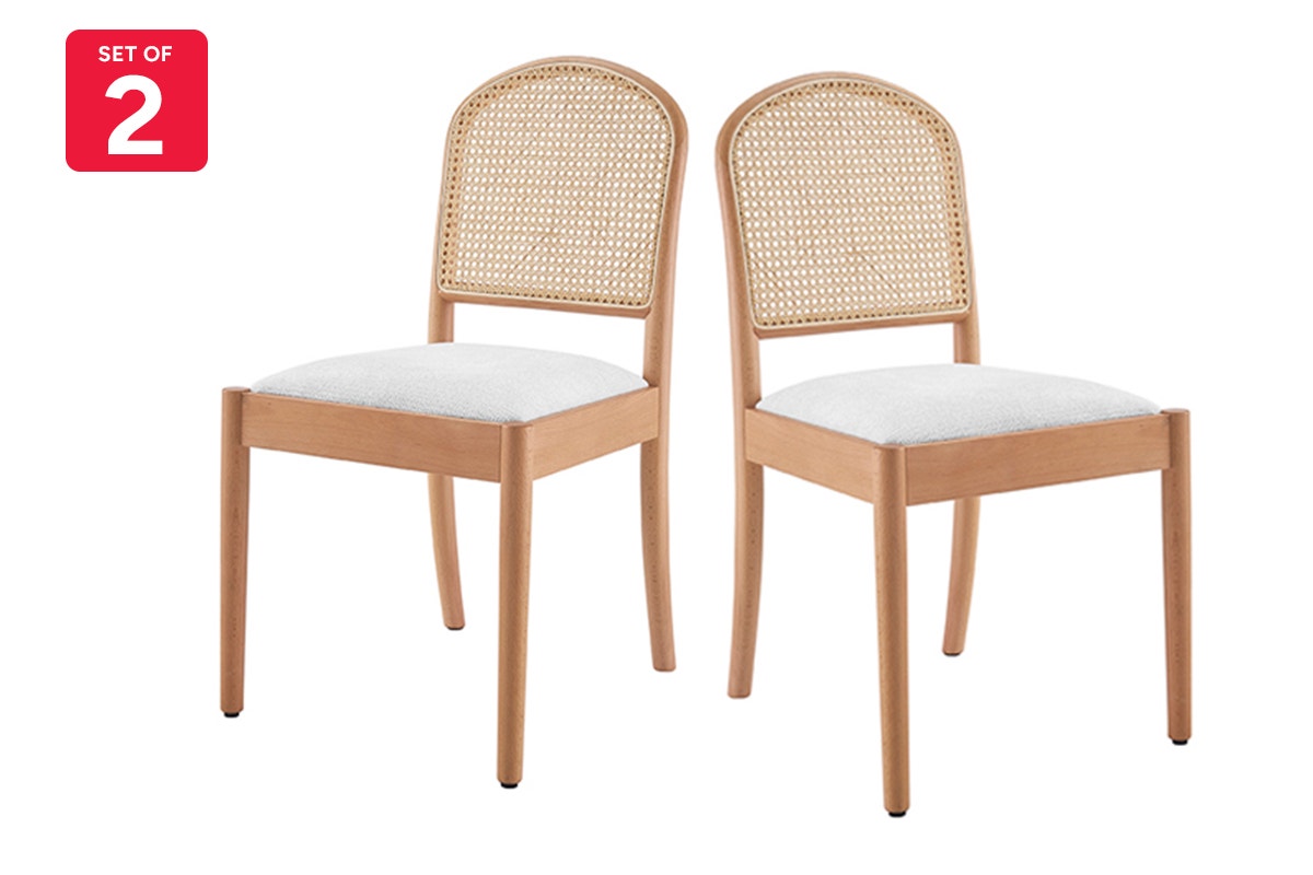 Set of 2 Matt Blatt Louie Rattan and Beech Wood Dining Chairs (White/Natural)