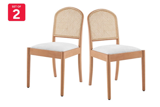 Set of 2 Matt Blatt Louie Rattan and Beech Wood Dining Chairs (White/Natural)