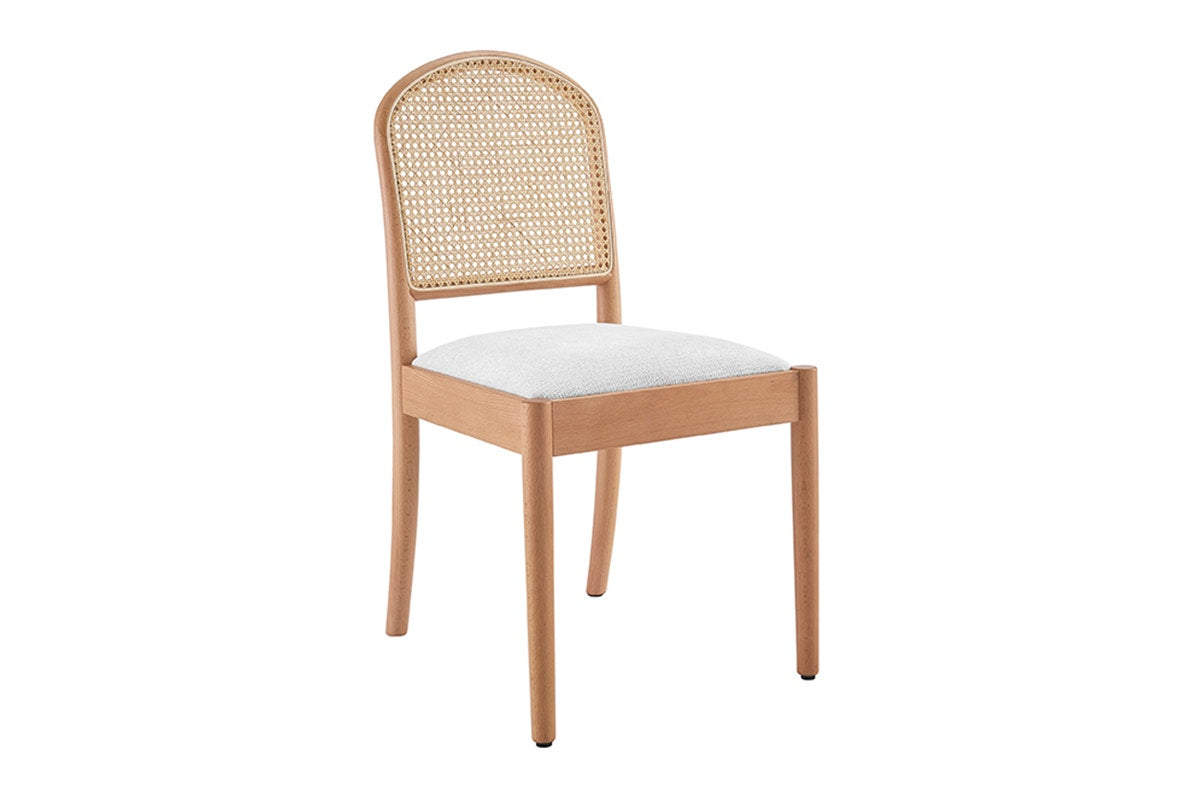 Set of 2 Matt Blatt Louie Rattan and Beech Wood Dining Chairs (White/Natural)