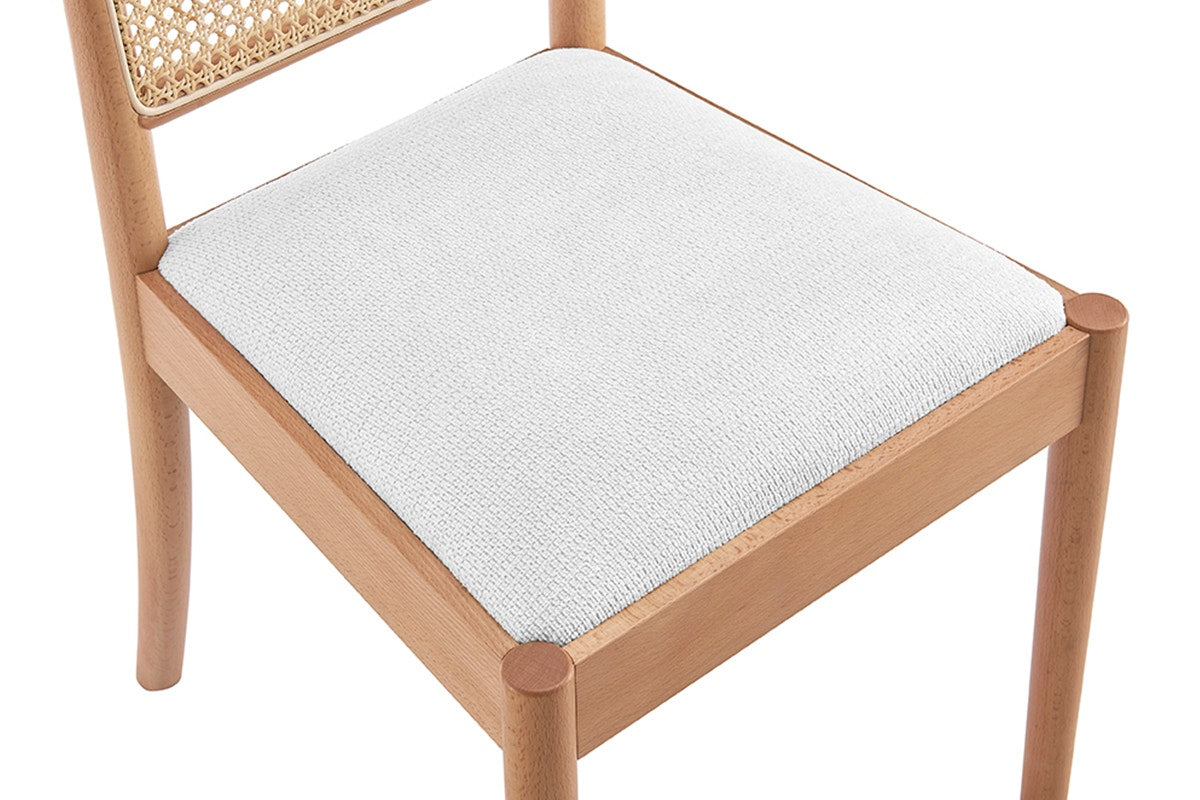Set of 2 Matt Blatt Louie Rattan and Beech Wood Dining Chairs (White/Natural)