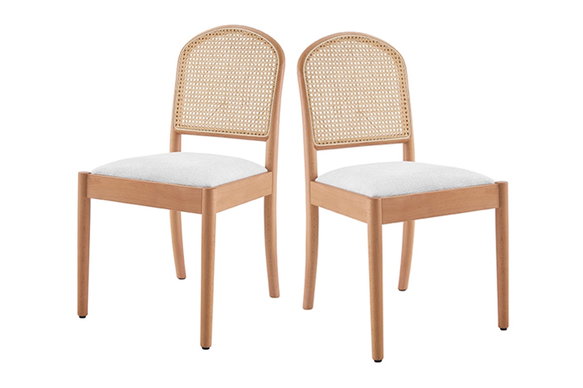 Set of 2 Matt Blatt Louie Rattan and Beech Wood Dining Chairs (White/Natural)