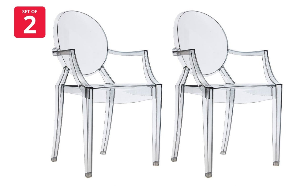 Matt Blatt Set of 2 Philippe Starck Louis Ghost Arm Chairs Replica (Smoke)