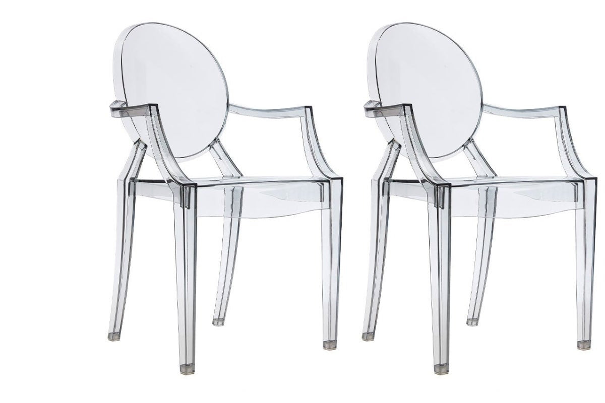 Matt Blatt Set of 2 Philippe Starck Louis Ghost Arm Chairs Replica (Smoke)