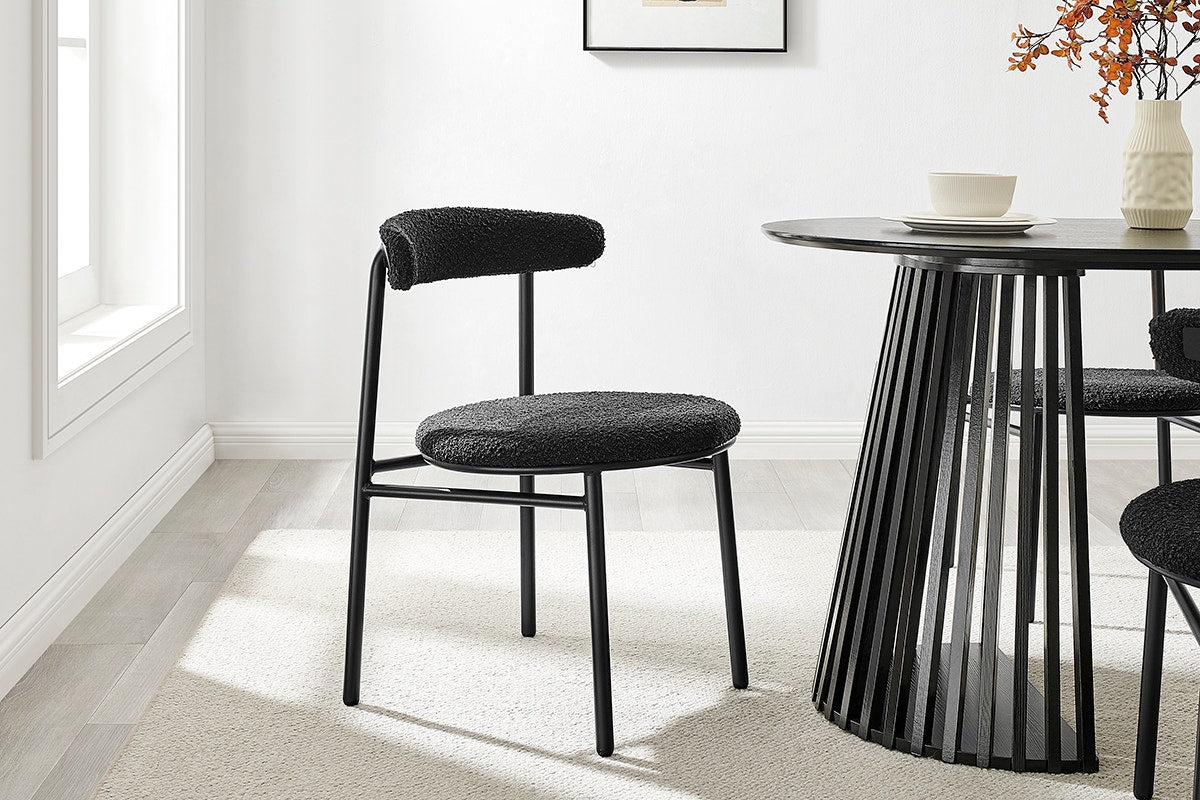 Set of 2 Brosa Lancel Dining Chairs (Pebbled Black Boucle)