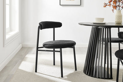 Set of 2 Brosa Lancel Dining Chairs - Pebbled Black Boucle