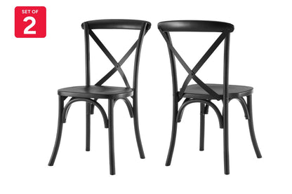 Matt Blatt Set of 2 Melrose Cross Back Chairs (Black Birch/Board Seat)