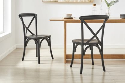 Matt Blatt Set of 2 Melrose Cross Back Chairs (Black Birch/Board Seat)