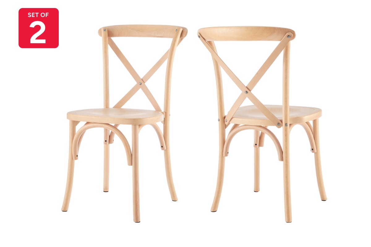 Matt Blatt Set of 2 Melrose Cross Back Chairs (Natural Beech/Board Seat)