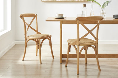 Matt Blatt Set of 2 Melrose Cross Back Chairs - Natural Beech/Rattan Seat