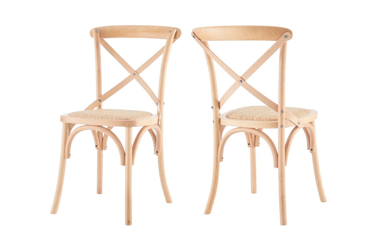 Matt Blatt Set of 2 Melrose Cross Back Chairs (Natural Beech/Rattan Seat)