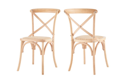 Matt Blatt Set of 2 Melrose Cross Back Chairs (Natural Beech/Rattan Seat)