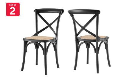 Matt Blatt Set of 2 Melrose Cross Back Chairs (Black Birch/Rattan Seat)