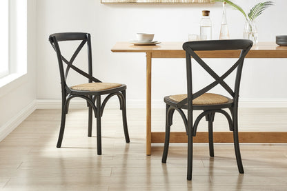 Matt Blatt Set of 2 Melrose Cross Back Chairs (Black Birch/Rattan Seat)