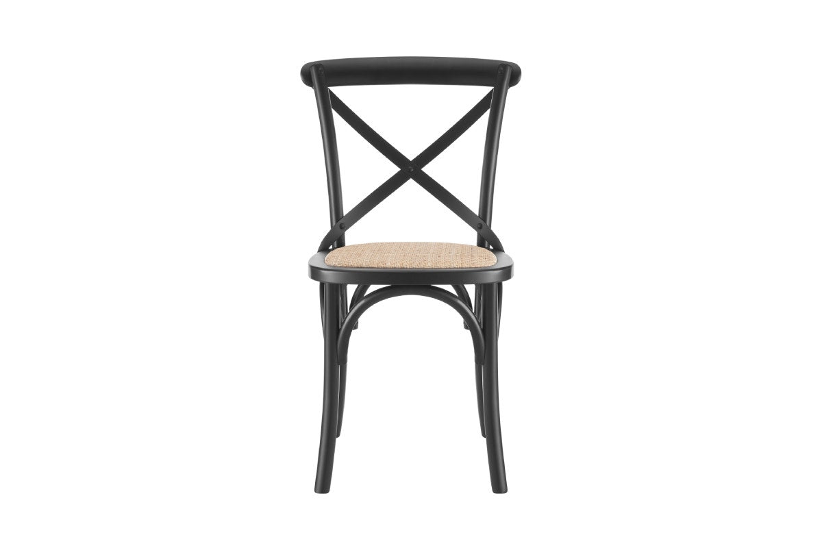 Matt Blatt Set of 2 Melrose Cross Back Chairs (Black Birch/Rattan Seat)