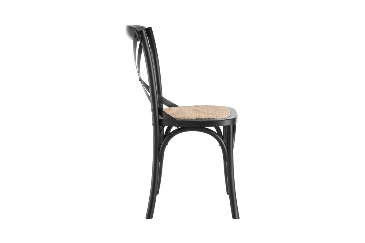 Matt Blatt Set of 2 Melrose Cross Back Chairs (Black Birch/Rattan Seat)