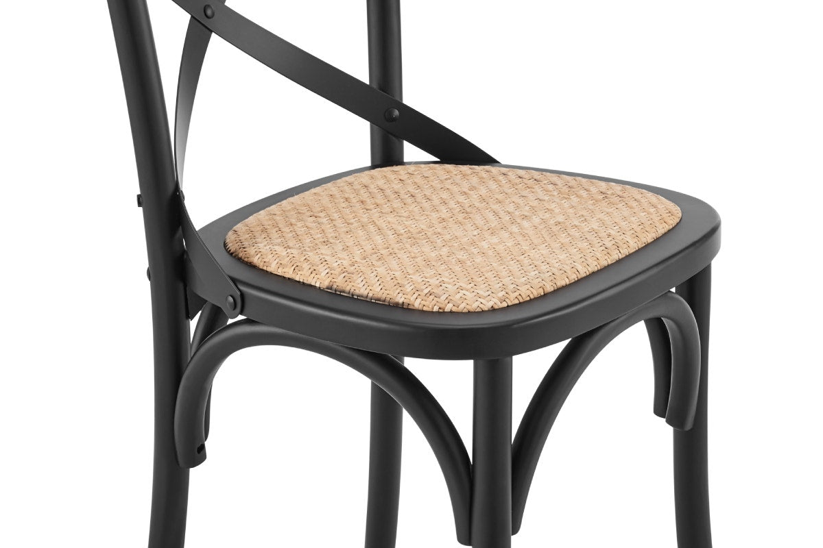 Matt Blatt Set of 2 Melrose Cross Back Chairs (Black Birch/Rattan Seat)