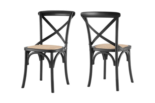 Matt Blatt Set of 2 Melrose Cross Back Chairs (Black Birch/Rattan Seat)