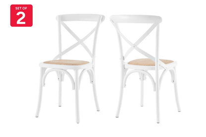 Matt Blatt Set of 2 Melrose Cross Back Chairs (White Birch/Rattan Seat)