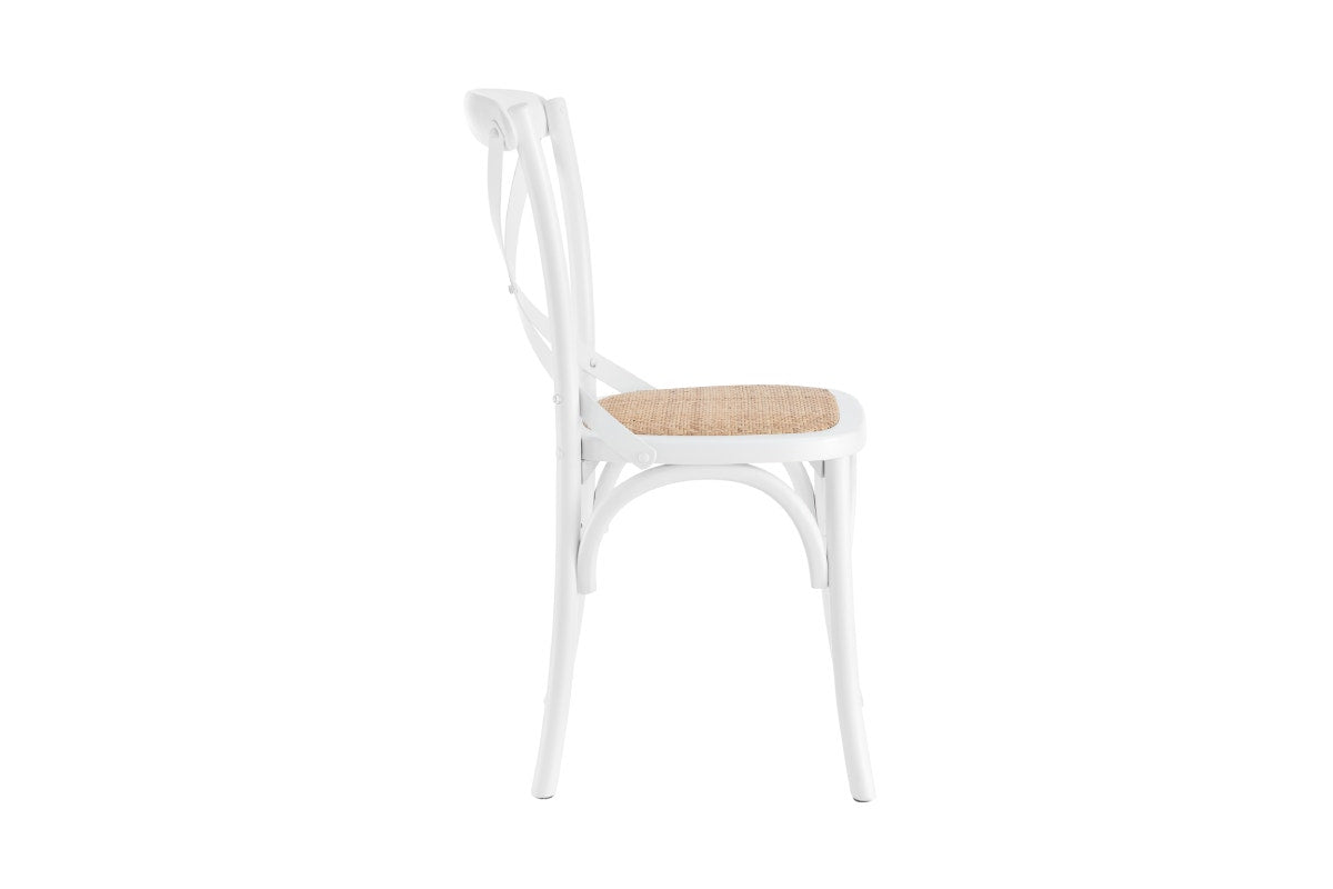 Matt Blatt Set of 2 Melrose Cross Back Chairs (White Birch/Rattan Seat)