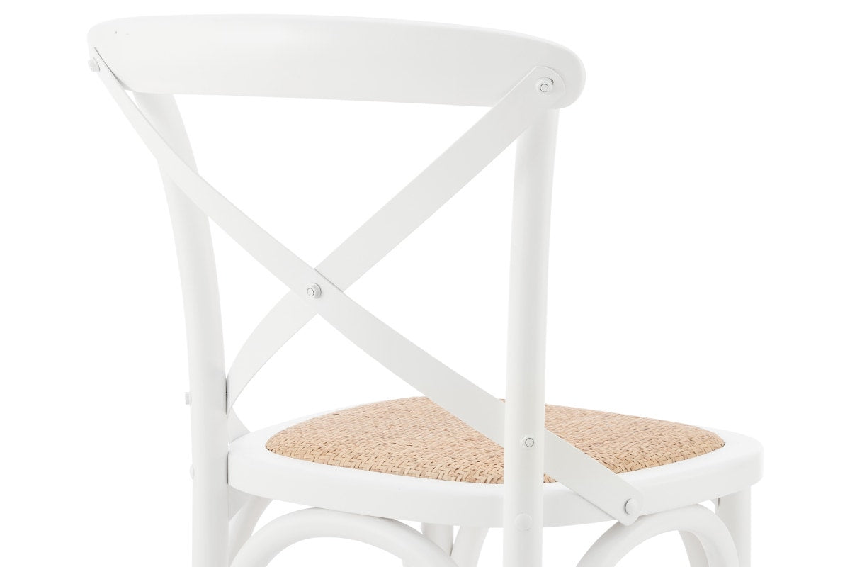 Matt Blatt Set of 2 Melrose Cross Back Chairs (White Birch/Rattan Seat)