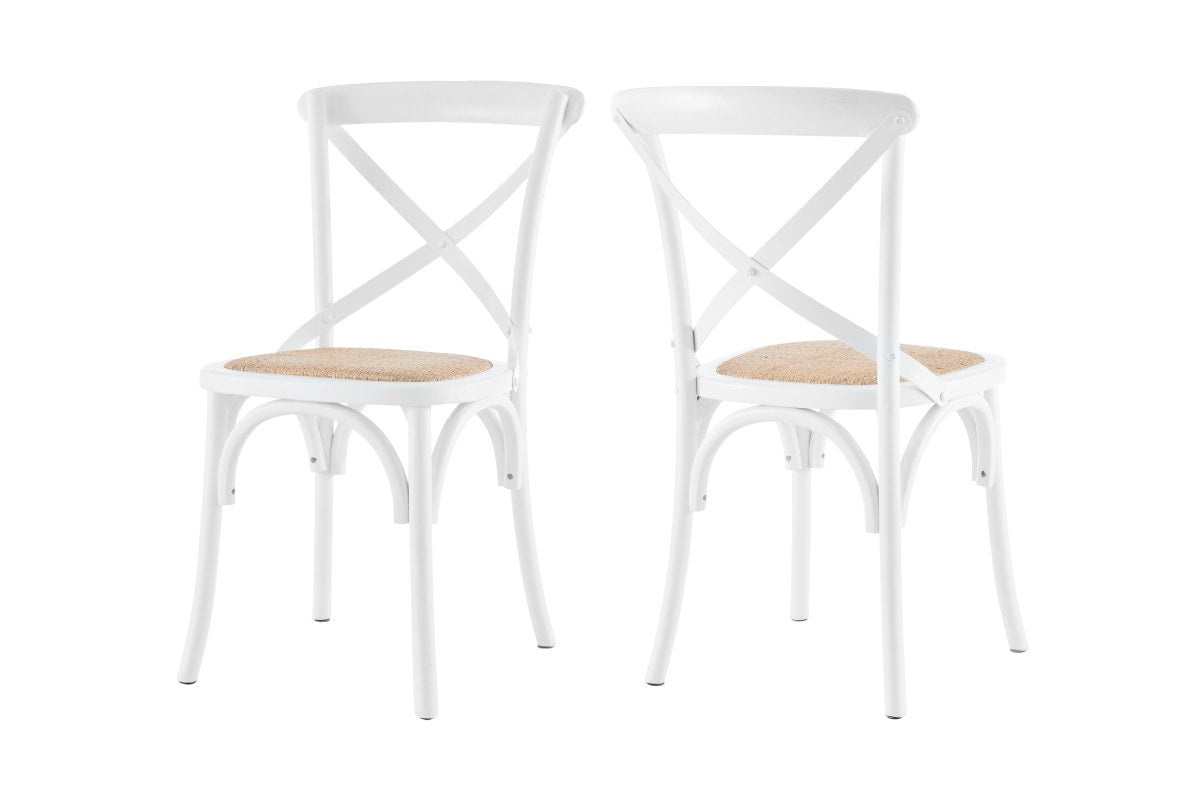 Matt Blatt Set of 2 Melrose Cross Back Chairs (White Birch/Rattan Seat)