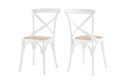 Matt Blatt Set of 2 Melrose Cross Back Chairs (White Birch/Rattan Seat)