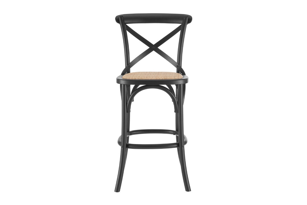 Matt Blatt Melrose Cross Back Counter Stool (Black Birch/Rattan Seat)