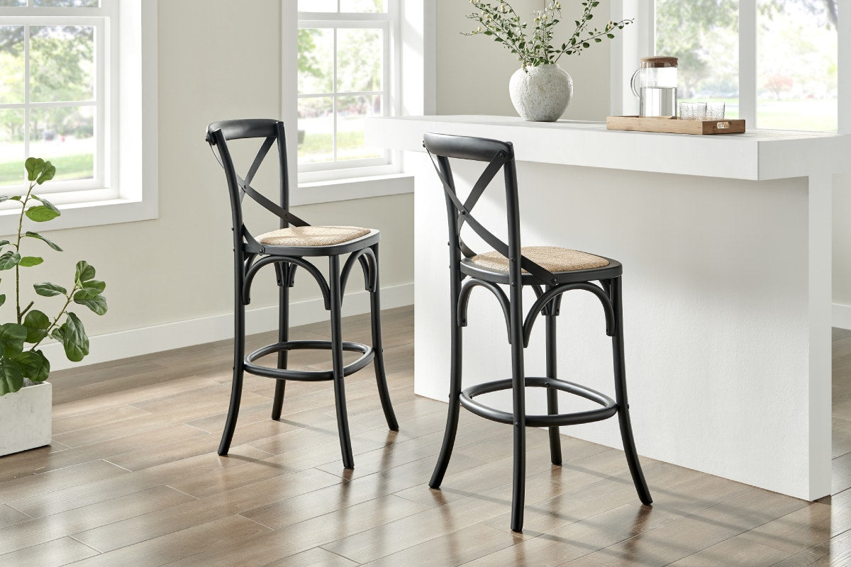 Matt Blatt Melrose Cross Back Counter Stool (Black Birch/Rattan Seat)