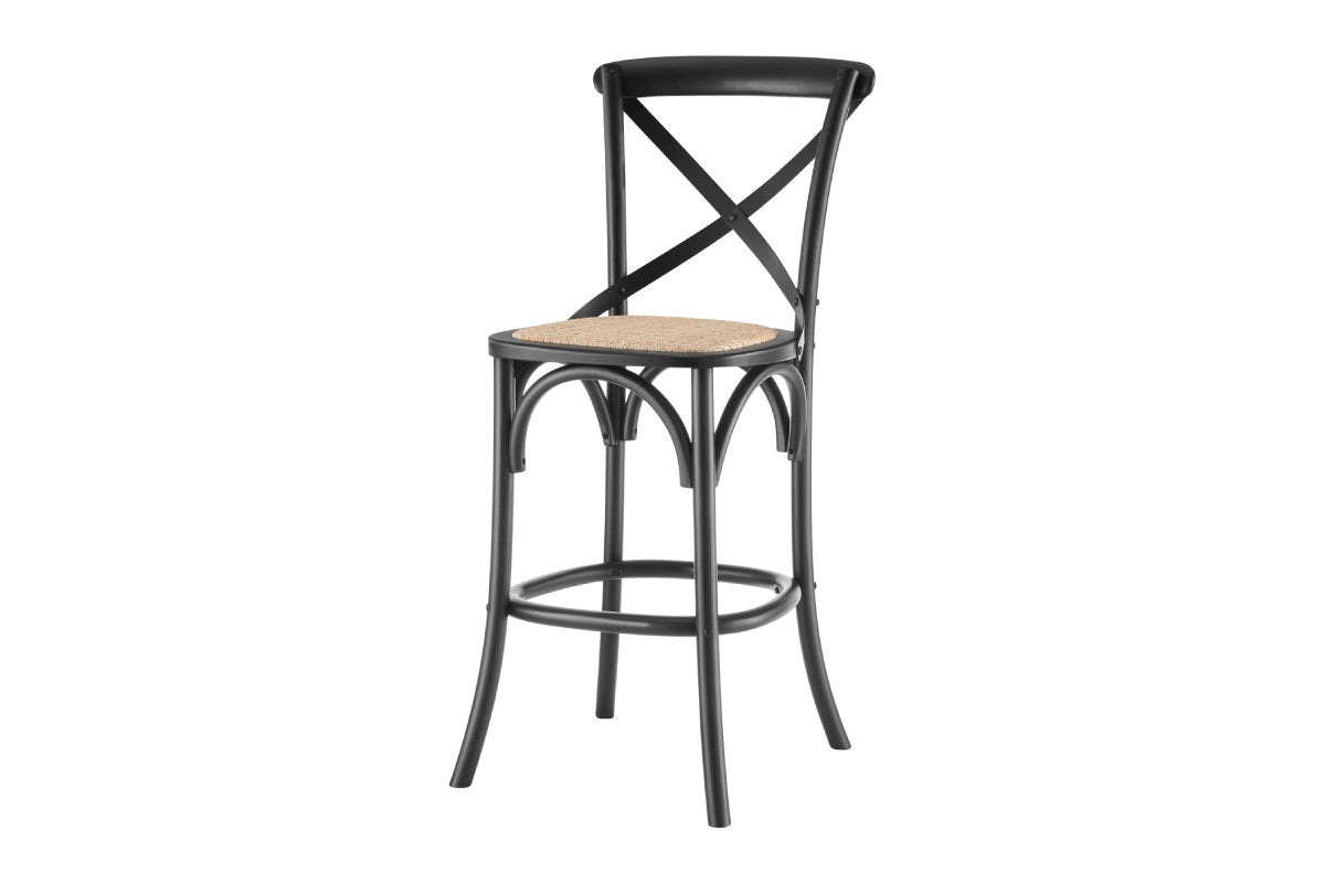 Matt Blatt Melrose Cross Back Counter Stool (Black Birch/Rattan Seat)