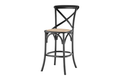 Matt Blatt Melrose Cross Back Counter Stool - Black Birch - Rattan Seat