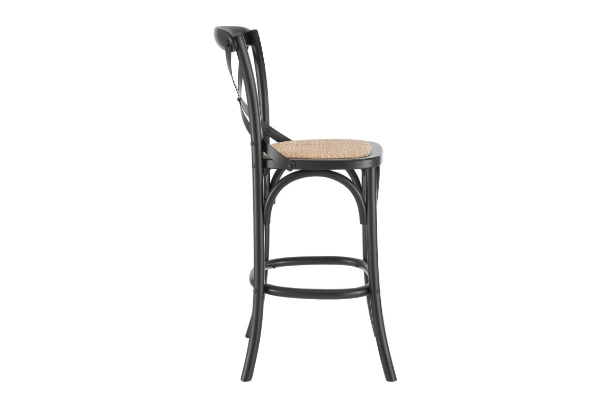 Matt Blatt Melrose Cross Back Counter Stool (Black Birch/Rattan Seat)