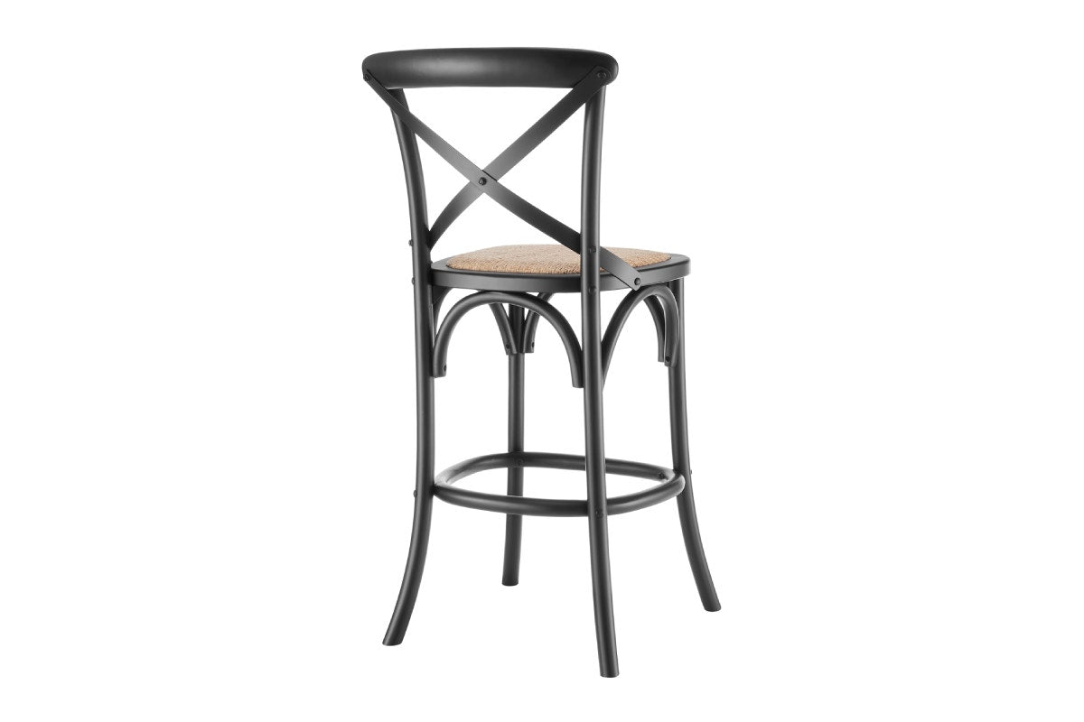 Matt Blatt Melrose Cross Back Counter Stool (Black Birch/Rattan Seat)