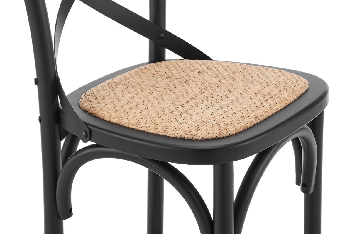 Matt Blatt Melrose Cross Back Counter Stool (Black Birch/Rattan Seat)