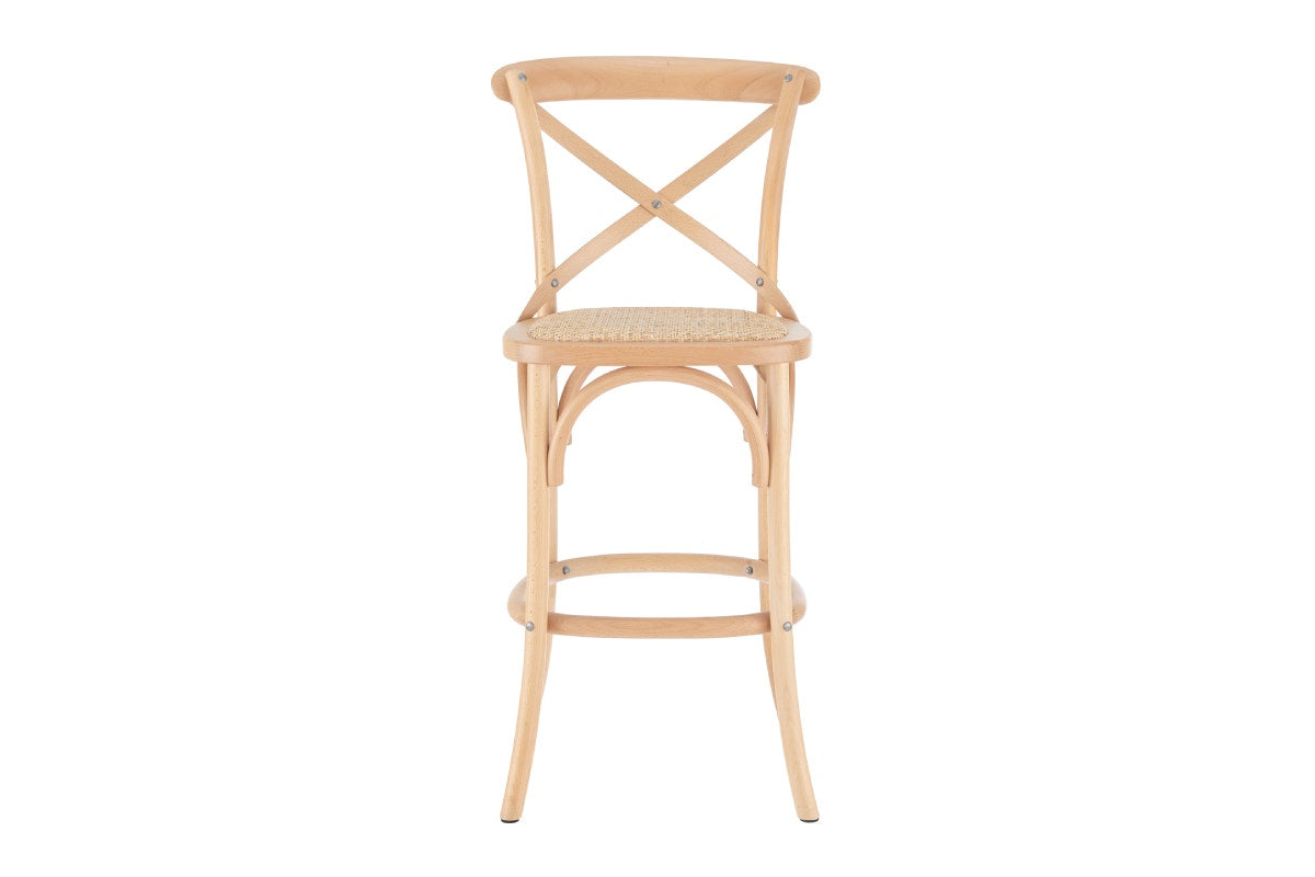 Matt Blatt Melrose Cross Back Counter Stool (Natural Beech/Rattan Seat)