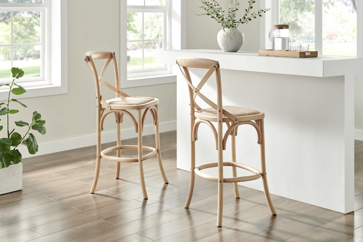 Matt Blatt Melrose Cross Back Counter Stool (Natural Beech/Rattan Seat)